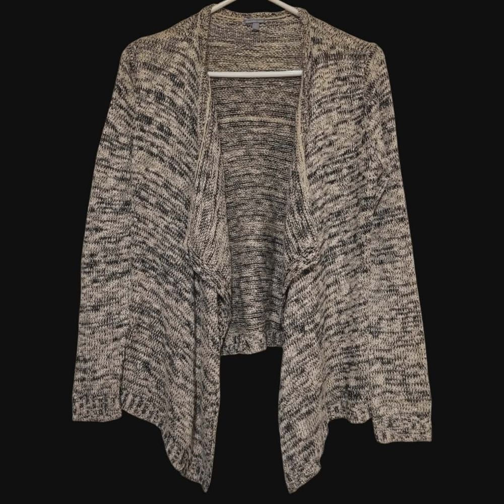 Charlotte Russe Open Front Cardigan Sweater Asymmetrical Hem, Black & Tan Small